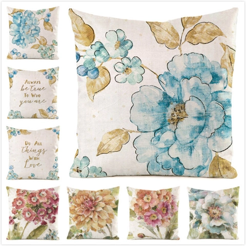 Nordic Aquarell Blumen Satin Kissenbezug Dekorativer Quadratischer Kissenbezug Mit Unsichtbarem Reißverschluss Für Sofa Wohnzimmer