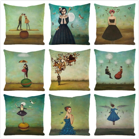 Surrealistische Künstlerische Illustration Dekorativer Kissenbezug KunstSatin Satin Quadratischer Kissenbezug Mit Reißverschluss