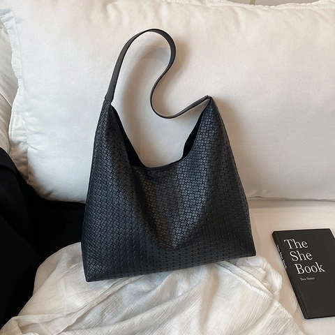 Gewebte PU Leder Tragetasche Hobo Unterarm Schultertasche Handtasche Große Kapazität Retro Einfach Elegant Für Frauen
