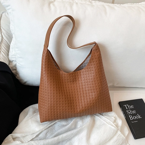 Gewebte PU Leder Tragetasche Hobo Unterarm Schultertasche Handtasche Große Kapazität Retro Einfach Elegant Für Frauen