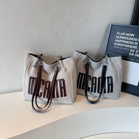 Bolso Tote de Lona de Moda para Mujer Gran Capacidad Estampado de Letras Bolso de Hombro Tendencia Diario con Cadena