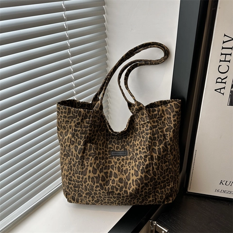 Borsa Tote In Tela Con Stampa Leopardata Zebra Grande Capacità Borsa A Spalla Con Tasca Frontale Moda Casual Per Donna