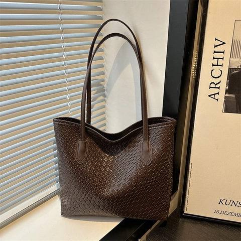 Gewebte PU Leder Tote Bag Große Kapazität Minimalistische Achsel Umhängetasche Für Frauen Strukturierte Handtasche