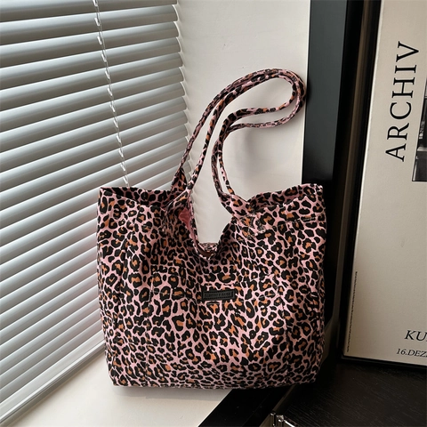 Damen Große Kapazität Leopardenmuster Tragetasche Retro Nylon Umhängetasche Mode Zebra Tiermuster Pendler Lässige Handtasche