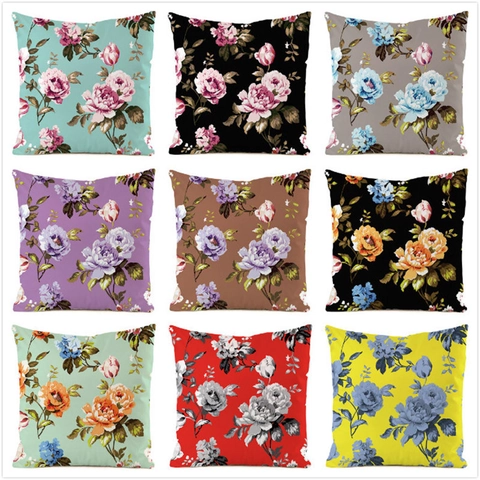 Dekorative Kissenhülle KunstSatin Blumendruck Kissenbezug Für Sofa Bett Wohnzimmer Home Vintage Glatt Dekor