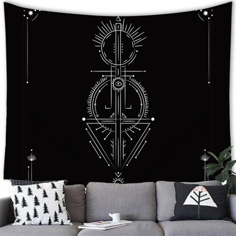 Black And White Sun Moon Celestial Tapestry Bohemian Wall Hanging Constellation Stars Moon Phase Decor For Home Living Room