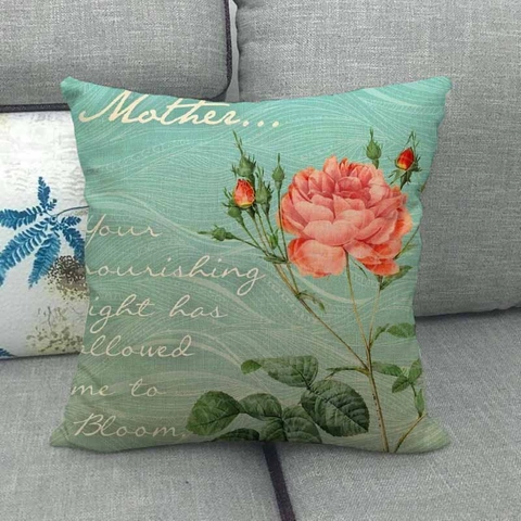 Mother Day Floral Linen Throw Pillowcase Vintage Rose Hydrangea Decorative Cushion Cover For Sofa Living Room Home Decor Gift