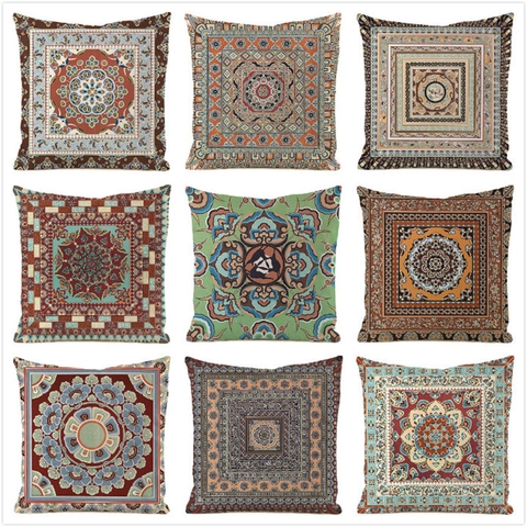 Bohemian Mandala Satin Cushion Cover Vintage Ethnic Geometric Pattern Decorative Square Throw Pillowcase For Sofa Home Decor