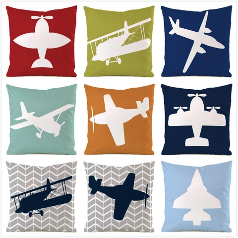 Funda de Cojín Decorativa de Satén con Silueta de Avión Moderno Funda de Almohada Cuadrada para Sofá Hogar Sala de Estar Dormitorio