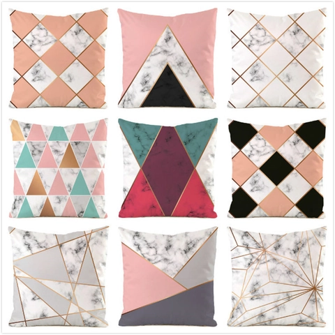 Modern Geometrisch Marmor Muster Satin Kissenbezug Goldlinie Dekorativer Quadratischer Kissenhülle Für Sofa Haus Deko