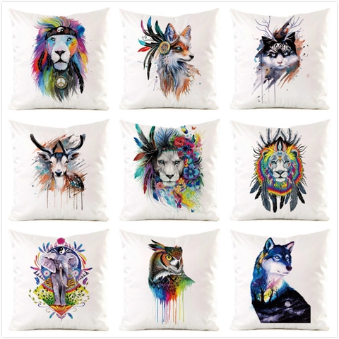 Aquarell Tierdruck Satin Kissenbezug Quadratischer Dekorativer Kissenbezug Ohne Füllung Für Sofa Wohnzimmer Heimtextilien