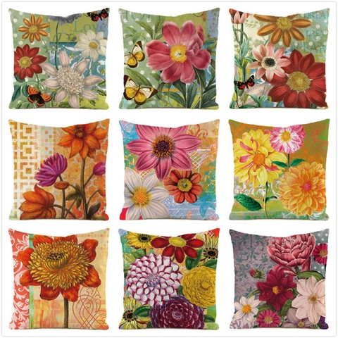Vintage Floral Satin Decorative Pillow Case Flower Butterfly Pattern Square Cushion Cover For Sofa Living Room Home Decor