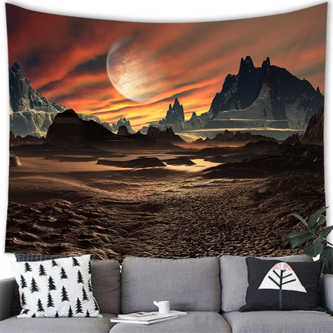 Sci-Fi Space Alien Landscape Tapestry Wall Hanging Polyester 3D Printed Planet Galaxy Surreal Futuristic Home Decor
