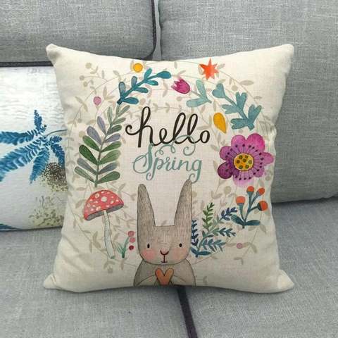 Osterhase Leinen Kissenbezug Dekorativer Kissenhülle Happy Spring Kaninchen Muster Quadratische Kissenbezug Für Zuhause