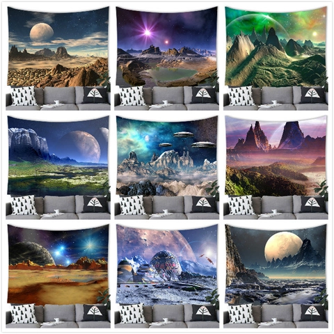Sci-Fi Space Alien Landscape Tapestry Wall Hanging Polyester 3D Printed Planet Galaxy Surreal Futuristic Home Decor