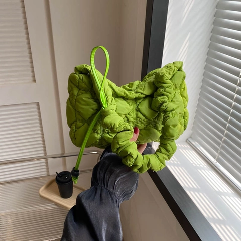 Damen Plissierte Gesteppte Wolke Umhängetasche Leichtes Oxford Gewebe Kordelzug Große Kapazität Schultertasche Vielseitige Tasche