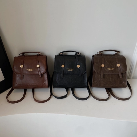 Sac à Dos Rétro en Cuir PU Design de Niche pour Femmes Mode Minimaliste Décontracté Petit Sac à Double Épaule avec Poignée Supérieure Sac de Voyage Polyvalent