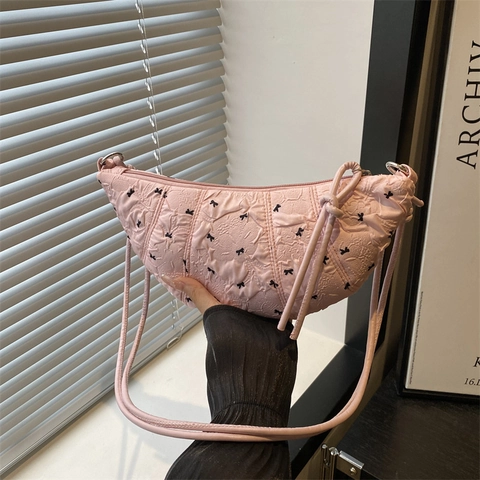 Bolso Media Luna Niche para Mujer Lazo Tejido Texturizado Bolso de Hombro Debajo del Brazo con Correa de Nudo Moda