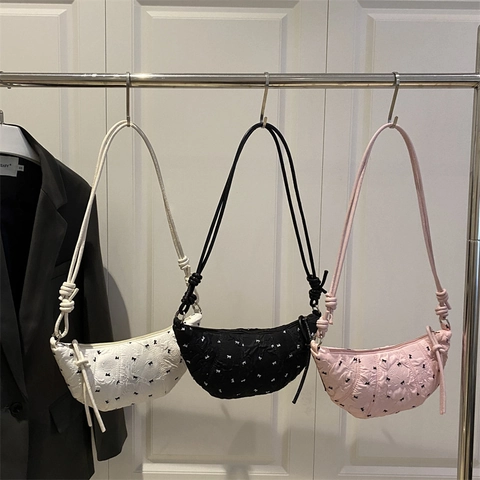 Bolso Media Luna Niche para Mujer Lazo Tejido Texturizado Bolso de Hombro Debajo del Brazo con Correa de Nudo Moda