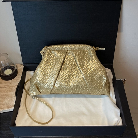 Woven PU Leather Cloud Bag Pleated Minimalist Shoulder Bag Braided Crossbody Clutch For Women Daily Commute Stylish Handbag
