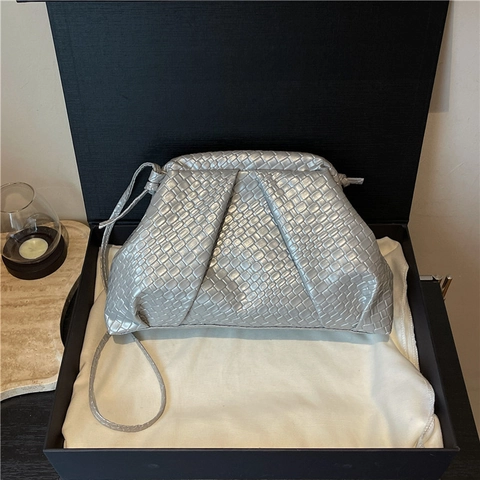 Woven PU Leather Cloud Bag Pleated Minimalist Shoulder Bag Braided Crossbody Clutch For Women Daily Commute Stylish Handbag