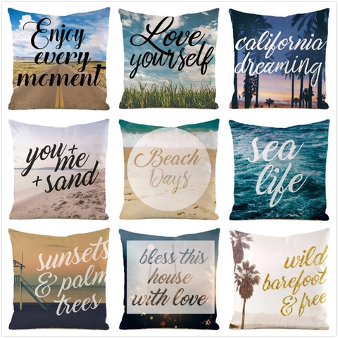 Housses De Coussin En Satin Artificielle Avec Citations Inspirantes Et Paysage Décoration De Maison Pour Canapé