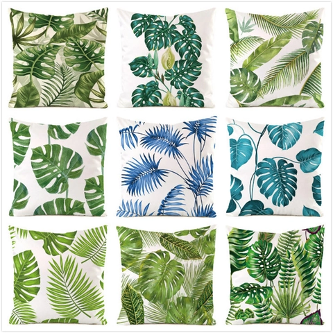 Tropischer Monstera Palmblatt Satin Kissenbezug Quadratisch Dekorative Kissenhülle Für Sofa Bett Home Wohnzimmer Dekor