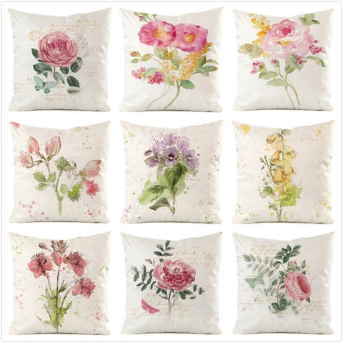 Kussenhoes Aquarel Bloemen Imitatie Satijn Satijn Decoratieve Kussensloop Vintage Botanisch Floraal Vlinder Sofa