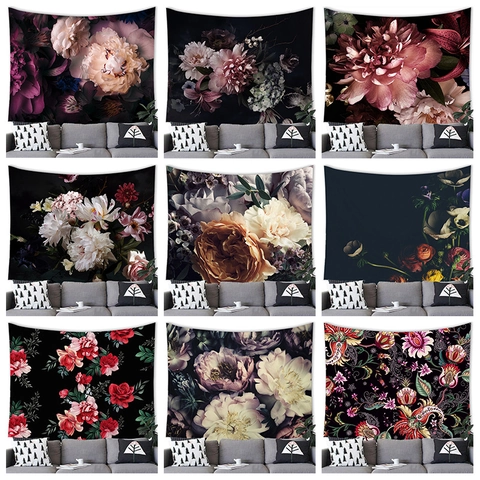 Vintage Floral Wall Tapestry Retro Flower Oil Painting Aesthetic Wall Hanging Polyester Decor For Living Room Bedroom