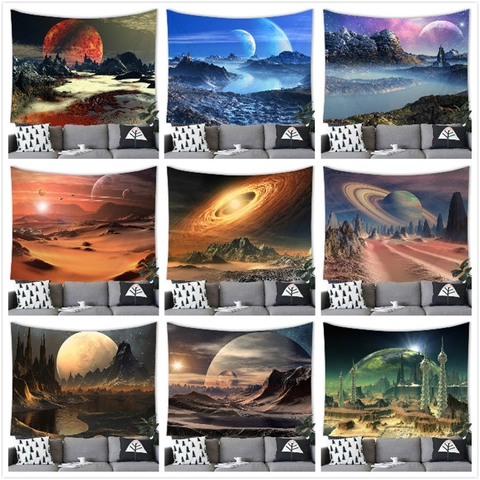 Arazzo Da Parete Sci-Fi Spazio Pianeta Galassia Paesaggio Tessuto Poliestere Per Decorazione Camera Soggiorno
