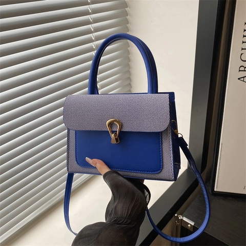 Women Crossbody Bag PU Leather Woven Patchwork Handbag Small Square Purse With Metal Buckle Adjustable Strap