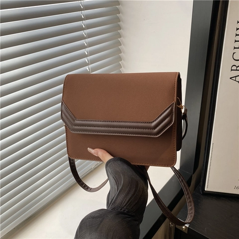 Vintage Patchwork PU Leer Kleine Vierkante Crossbody Tas Voor Dames Fashion Street Trend Schoudertas Met Flapsluiting