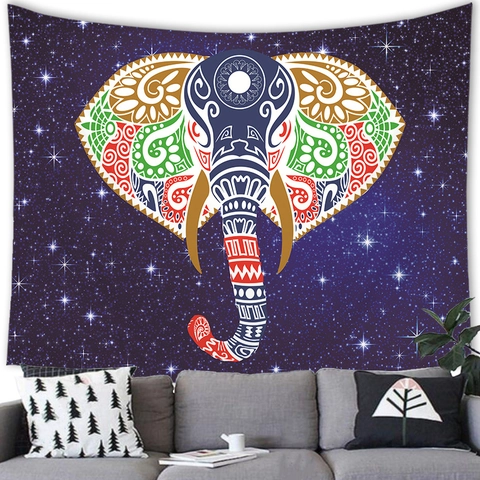 Bohemian Mandala Elephant Tapestry Starry Night Sky Wall Hanging Polyester Fabric Hippie Psychedelic Wall Decor For Home Living Room Bedroom