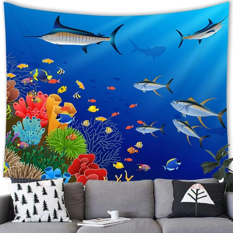 Arazzo Mondo Sottomarino Marino Poliestere Stampa Digitale Decorazione in Tessuto da Parete per Soggiorno Camera da Letto Dormitorio