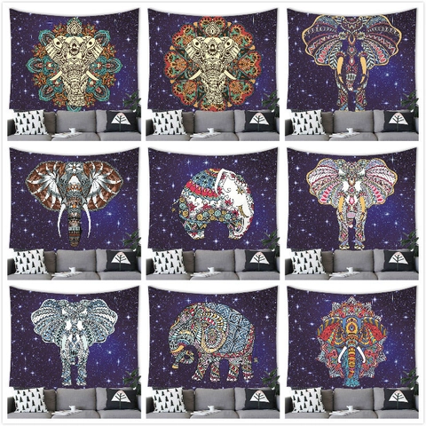 Bohemian Mandala Elephant Tapestry Starry Night Sky Wall Hanging Polyester Fabric Hippie Psychedelic Wall Decor For Home Living Room Bedroom