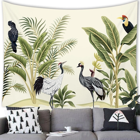 Vintage Tropische Tiere Pflanzen Wandteppich Polyester Pfirsichhaut Wandbehang Decke Für Wohnzimmer Schlafzimmer Kunst Dekor