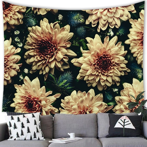 Floral Tapestry Wall Hanging Polyester Fabric Vintage Oil Painting Style Flower Print Decor For Living Room Bedroom