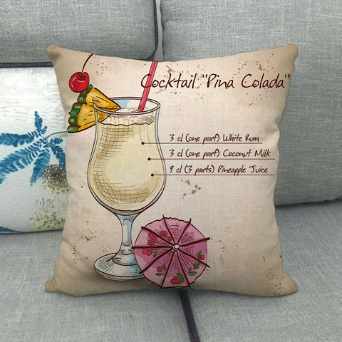 Leinen Kissenbezug Vintage Cocktail Rezept Druck Quadratisch Deko Kissenhülle Für Sofa Wohnzimmer Retro Kunst Deko