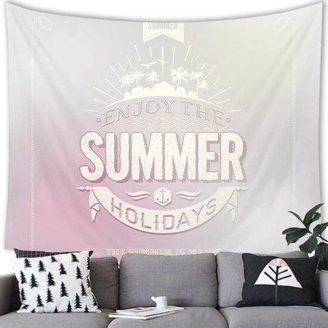 Tapiz de Playa Tropical de Verano Poliéster Decoración de Pared Palmeras Olas de Mar Atardecer Patrón Fondo para Dormitorio Sala de Estar