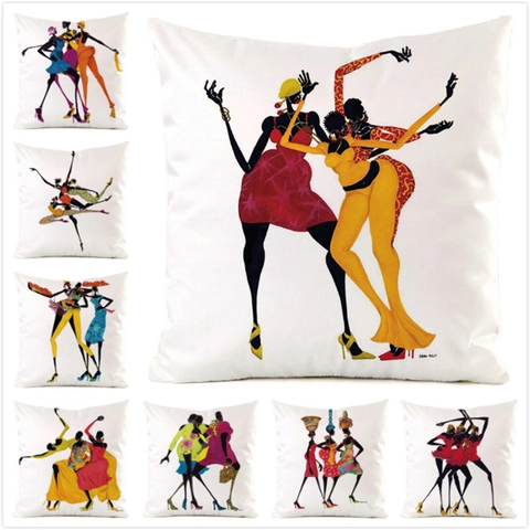 Housse De Coussin Danseuse Africaine Satin Artificielle Style Ethnique Taie D'oreiller Pour Canapé Salon