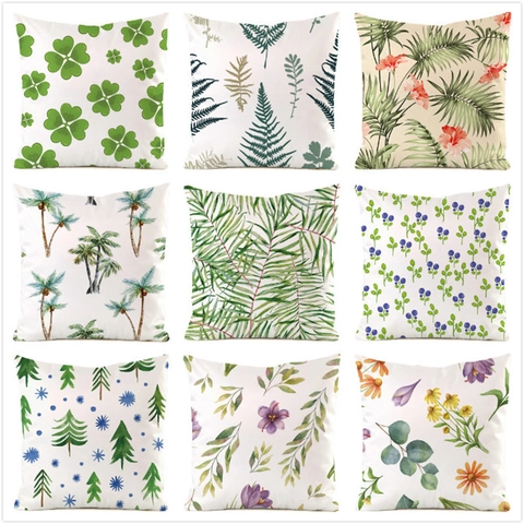 Fresh Botanical Plant Flower Print Satin Throw Pillowcase Square Decorative Cushion Cover With Invisible Zipper Home Decor