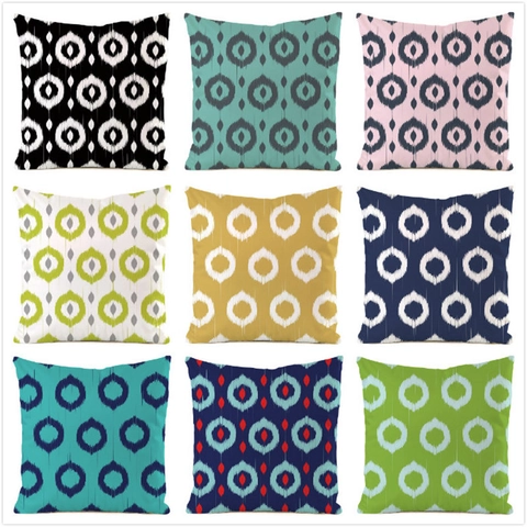 Funda de Cojín de Satén de Imitación Moderna Patrón de Círculos Geométricos Ikat Funda de Almohada Cuadrada para Sofá Sala de Estar Dormitorio