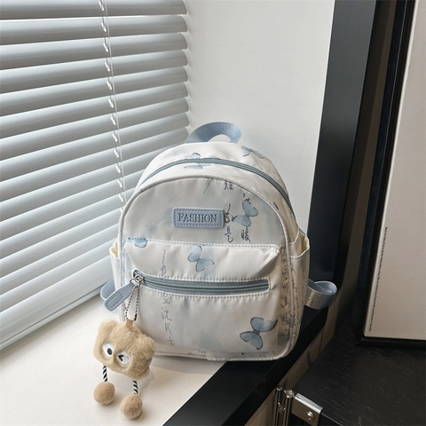 Moda Mini Mochila Para Mujer Mariposa Caligrafía Estampado Ligero Nailon Bolsa De Viaje Casual Mochila Escolar Regalo