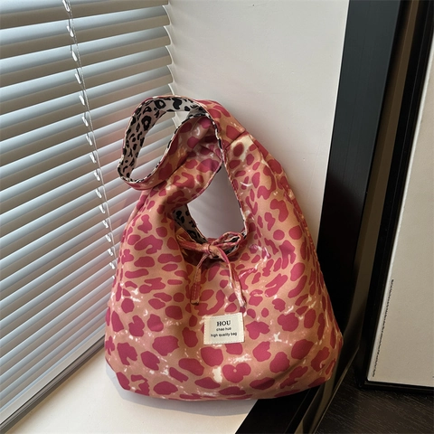 Damen Vintage Leopardenmuster Canvas Tragetasche Wendbare Umhängetasche Mit Schleifendekoration Mode Lederetikett Große Tasche