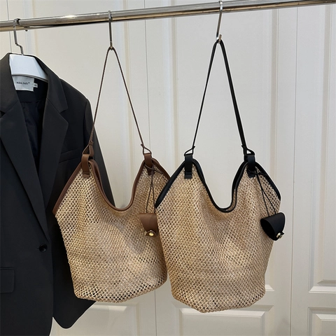 Borsa Tote in Paglia Intrecciata Estiva da Donna Grande Capacità Borsa a Tracolla alla Moda Elegante Borsa a Mano Casual