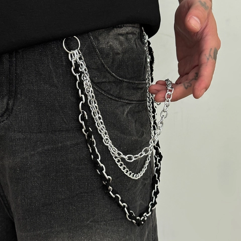 Catena per Pantaloni Hip Hop Multistrato Metallo Streetwear Catena Jeans Strass Perla Artificial Fulmine Pendente Cintura Decorativa