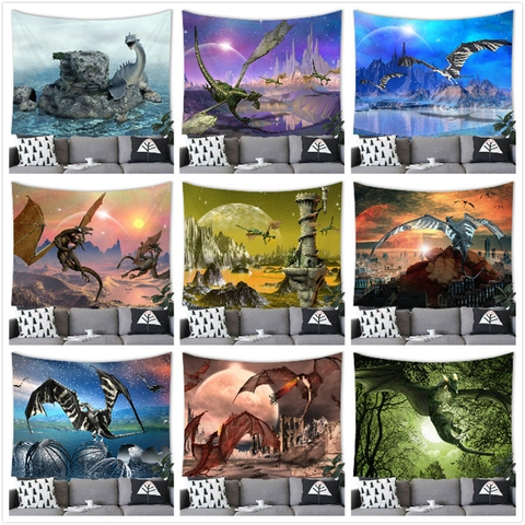Fantasy Dragon Castle Wall Tapestry Polyester Fabric Hanging Art Decor For Bedroom Living Room Home 3D Print Tapestries
