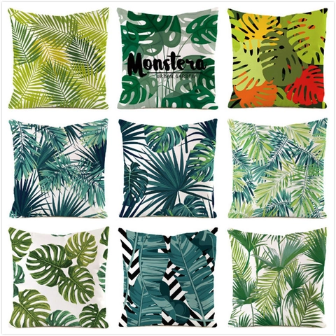 Tropical Monstera Palm Leaf Satin Cushion Cover Decorative Throw Pillow Case For Sofa Home Decor Modern Botanical Style