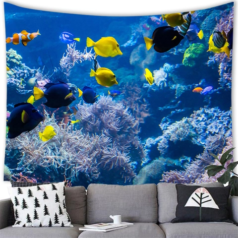 Undersea World Marine Life Wall Tapestry Nautical Ocean Theme Hanging Decor Polyester Fabric Large Wall Art For Living Room Bedroom Dorm Decor