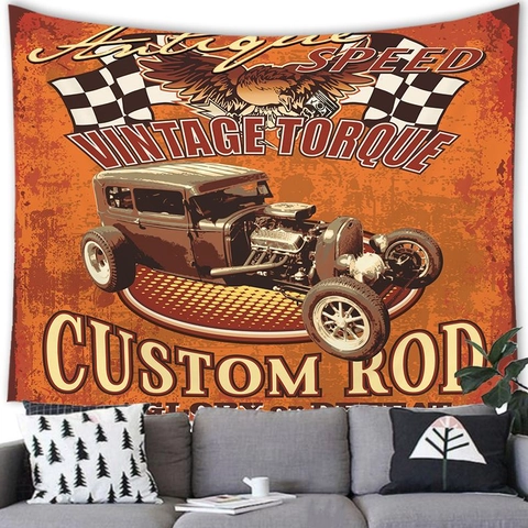 Arazzo Auto Americana Vintage Route 66 Tessuto in Poliestere Stile Industriale Retro Per Decorazione Casa Soggiorno Camera Da Letto